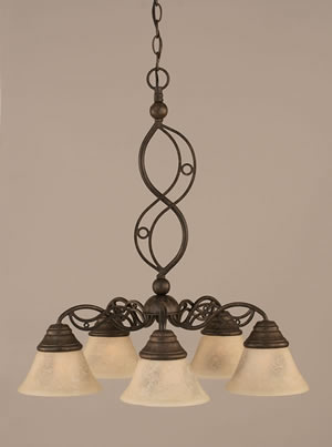 Jazz 5 Light Chandelier Shown In Bronze Finish With 7" Italian Marble Glass