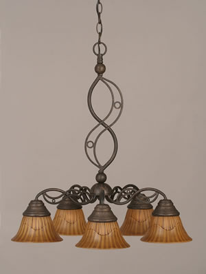 Jazz 5 Light Chandelier Shown In Bronze Finish With 7" Tiger Glass