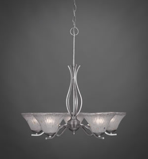 Revo 5 Light Chandelier Shown In Aged Silver Finish With 7” Frosted Crystal Glass