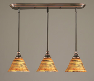 3 Light Multi Light Mini Pendant With Hang Straight Swivels Shown In Black Copper Finish With 7" Firré Saturn Glass