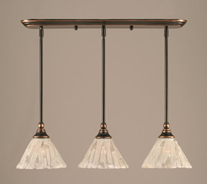 3 Light Multi Light Mini Pendant With Hang Straight Swivels Shown In Black Copper Finish With 7" Italian Ice Glass