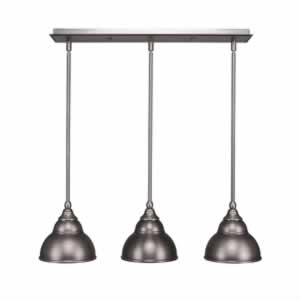 3 Light Multi Light Mini Pendant With Hang Straight Swivels Shown In Brushed Nickel Finish With 7" Double Bubble Metal Shade"
