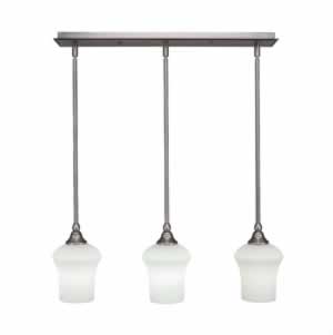 3 Light Multi Light Mini Pendant With Hang Straight Swivels Shown In Brushed Nickel Finish With 5.5" Zilo White Linen Glass