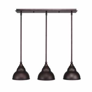 3 Light Multi Light Mini Pendant With Hang Straight Swivels Shown In Bronze Finish With 7" Double Bubble Metal Shade"