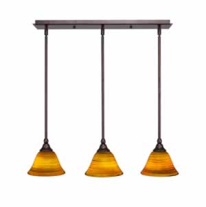 3 Light Multi Light Mini Pendant With Hang Straight Swivels Shown In Bronze Finish With 7" Firré Saturn Glass