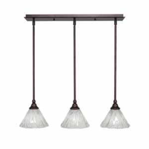 3 Light Multi Light Mini Pendant With Hang Straight Swivels Shown In Bronze Finish With 7" Italian Ice Glass
