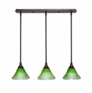 3 Light Multi Light Mini Pendant With Hang Straight Swivels Shown In Bronze Finish With 7" Kiwi Green Crystal Glass