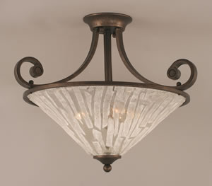 Curl Semi-Flush With 3 Bulbs Shown In Bronze Finish With 16" Italian Ice Glass