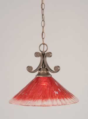 Curl Pendant Shown In Bronze Finish With 16" Raspberry Crystal Glass