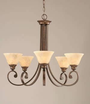 Curl 5 Light Chandelier Shown In Bronze Finish With 7" Italian Marble Glass