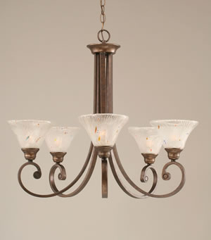 Curl 5 Light Chandelier Shown In Bronze Finish With 7" Frosted Crystal Glass