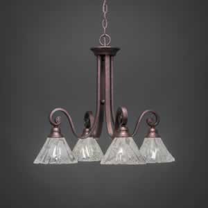 Curl 4 Light Chandelier Shown In Bronze Finish With 7" Italian Ice Glass