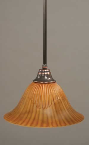 Stem Pendant With Hang Straight Swivel Shown In Black Copper Finish With 14" Tiger Glass
