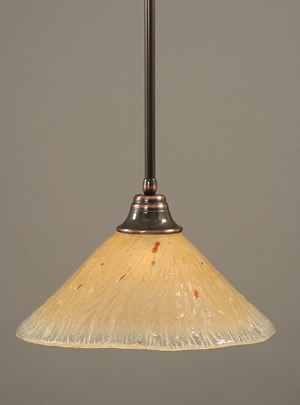 Stem Pendant With Hang Straight Swivel Shown In Black Copper Finish With 16" Amber Crystal Glass