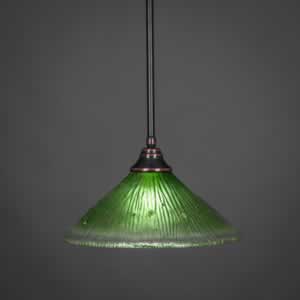 Stem Pendant With Hang Straight Swivel Shown In Black Copper Finish With 16" Kiwi Green Crystal Glass