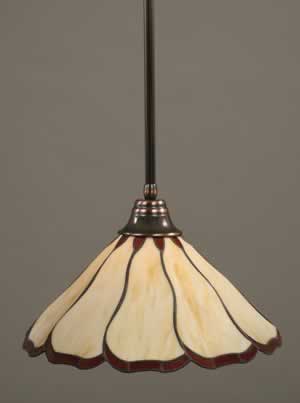 Stem Pendant With Hang Straight Swivel Shown In Black Copper Finish With 16" Honey & Burgundy Flair Tiffany Glass