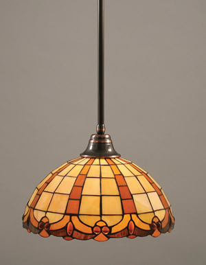 Stem Pendant With Hang Straight Swivel Shown In Black Copper Finish With 14.5" Butterscotch Tiffany Glass