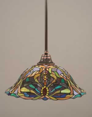 Stem Pendant With Hang Straight Swivel Shown In Black Copper Finish With 19" Kaleidoscope Tiffany Glass