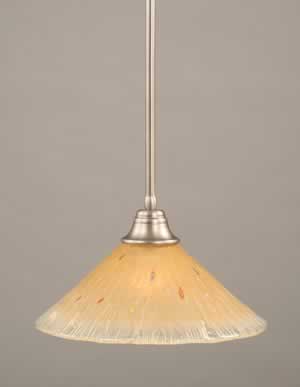 Stem Pendant With Hang Straight Swivel Shown In Brushed Nickel Finish With 16" Amber Crystal Glass