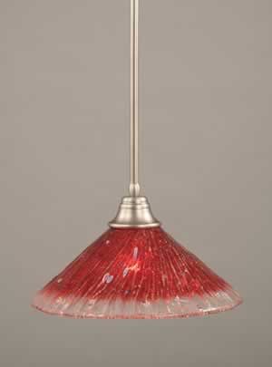 Stem Pendant With Hang Straight Swivel Shown In Brushed Nickel Finish With 16" Raspberry Crystal Glass