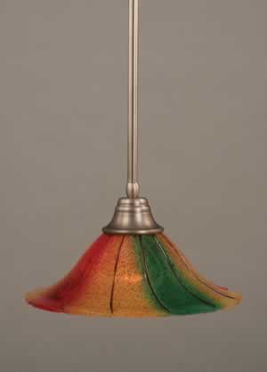 Stem Pendant With Hang Straight Swivel Shown In Brushed Nickel Finish With 14" Mardi Gras Glass