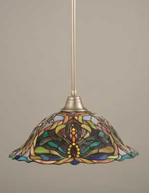 Stem Pendant With Hang Straight Swivel Shown In Brushed Nickel Finish With 19" Kaleidoscope Tiffany Glass