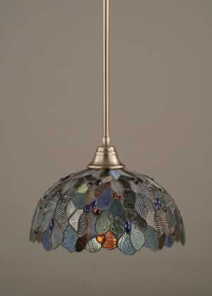 Stem Pendant With Hang Straight Swivel Shown In Brushed Nickel Finish With 16" Blue Mosaic Tiffany Glass