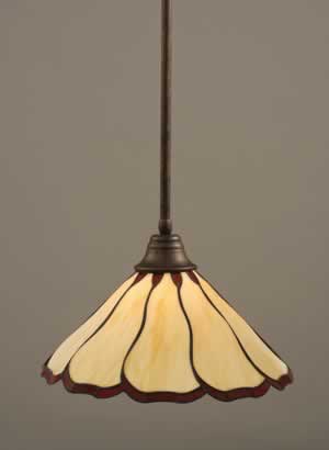 Stem Pendant With Hang Straight Swivel Shown In Bronze Finish With 16" Honey & Burgundy Flair Tiffany Glass