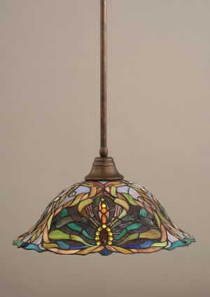 Stem Pendant With Hang Straight Swivel Shown In Bronze Finish With 19" Kaleidoscope Tiffany Glass