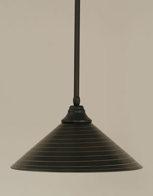 Stem Pendant With Hang Straight Swivel Shown In Matte Black Finish With 16" Charcoal Spiral Glass