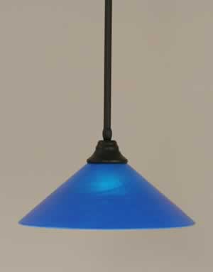 Stem Pendant With Hang Straight Swivel Shown In Matte Black Finish With 16" Blue Italian Glass