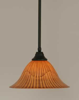 Stem Pendant With Hang Straight Swivel Shown In Matte Black Finish With 14" Tiger Glass