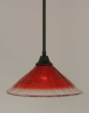 Stem Pendant With Hang Straight Swivel Shown In Matte Black Finish With 16" Raspberry Crystal Glass