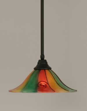 Stem Pendant With Hang Straight Swivel Shown In Matte Black Finish With 14" Mardi Gras Glass