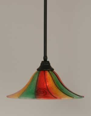 Stem Pendant With Hang Straight Swivel Shown In Matte Black Finish With 16" Mardi Gras Glass