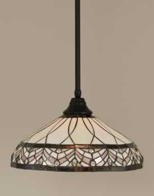 Stem Pendant With Hang Straight Swivel Shown In Matte Black Finish With 16" Royal Merlot Tiffany Glass
