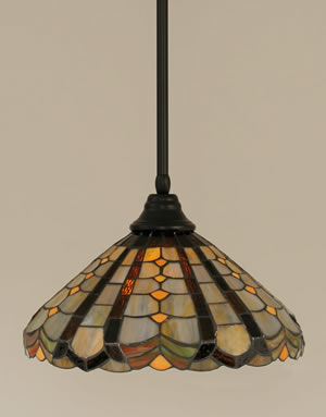 Stem Pendant With Hang Straight Swivel Shown In Matte Black Finish With 15" Paradise Tiffany Glass