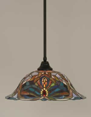 Stem Pendant With Hang Straight Swivel Shown In Matte Black Finish With 19" Kaleidoscope Tiffany Glass