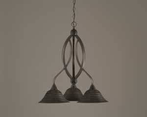 Bow 3 Light Chandelier Shown In Black Copper Finish With 10" Charcoal Spiral Glass