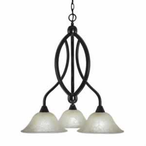 Bow 3 Light Chandelier Shown In Black Copper Finish With 10" Amber Marble Glass