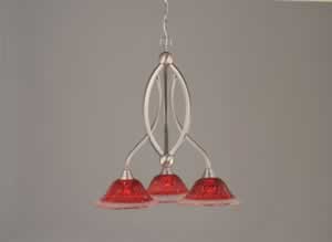 Bow 3 Light Chandelier Shown In Brushed Nickel Finish With 10" Raspberry Crystal Glass