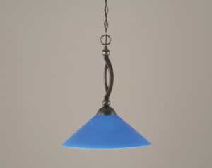 Bow Pendant Shown In Black Copper Finish With 16" Blue Italian Glass