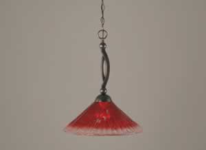 Bow Pendant Shown In Black Copper Finish With 16" Raspberry Crystal Glass