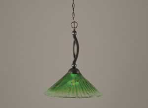 Bow Pendant Shown In Black Copper Finish With 16" Kiwi Green Crystal Glass