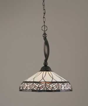 Bow Pendant Shown In Black Copper Finish With 16" Royal Merlot Tiffany Glass