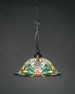 Bow Pendant Shown In Black Copper Finish With 19" Kaleidoscope Tiffany Glass