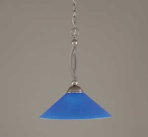 Bow Pendant Shown In Brushed Nickel Finish With 16" Blue Italian Glass