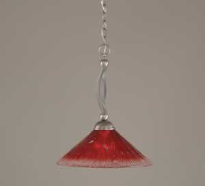 Bow Pendant Shown In Brushed Nickel Finish With 16" Raspberry Crystal Glass