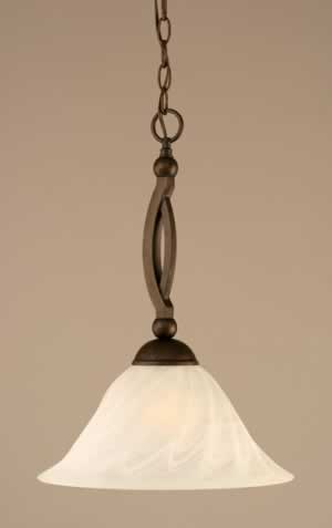 Bow Pendant Shown In Bronze Finish With 14" White Alabaster Swirl Glass