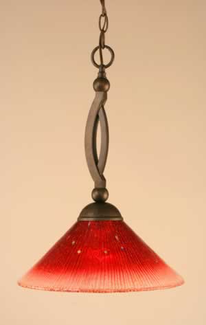 Bow Pendant Shown In Bronze Finish With 12" Raspberry Crystal Glass